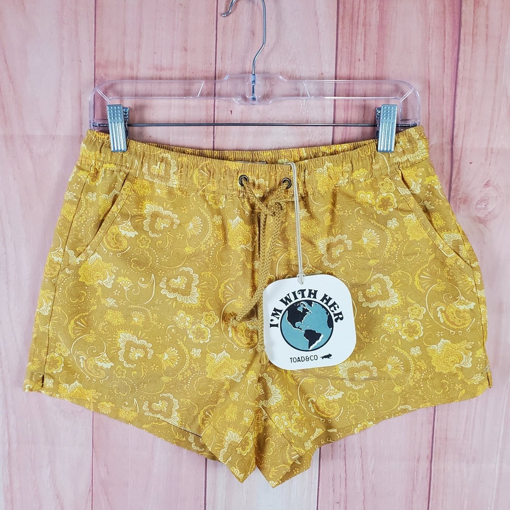 Toad & Co Boundless Shorts Womens Small Lemon Floral Print Cotton Drawstring